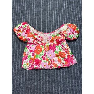 ASTR The Label Floral Puff Sleeve Top Medium Peplum Cottagecore Coquette‎ Floral